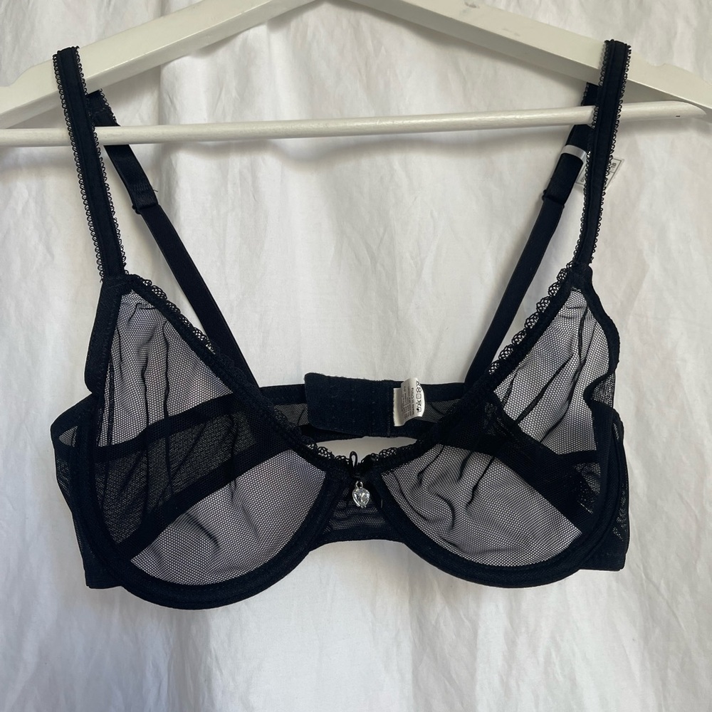 Elegant Black Lace Sheer Bra whimsy goth Size 32B - Picture 9 of 11